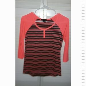 Orange pinkish half long sleeve shirt with strips